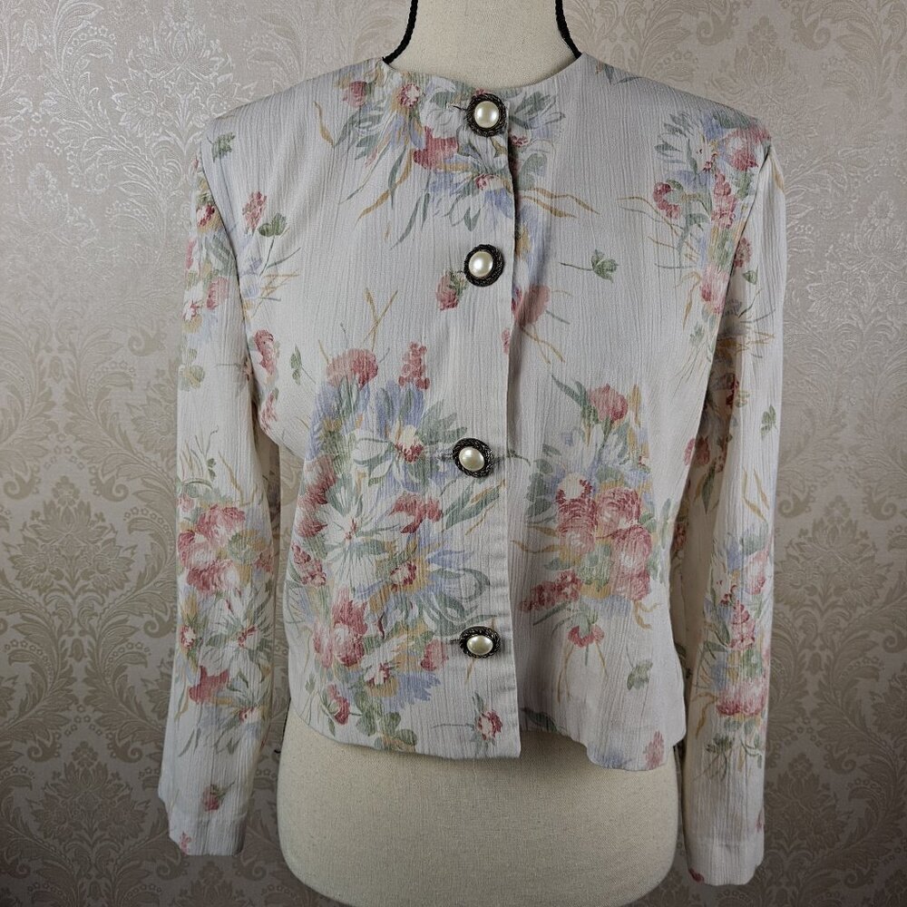 Toni Garment for CC Magic Size S/M Cream with Floral Print Pearl Buttons Vintage
